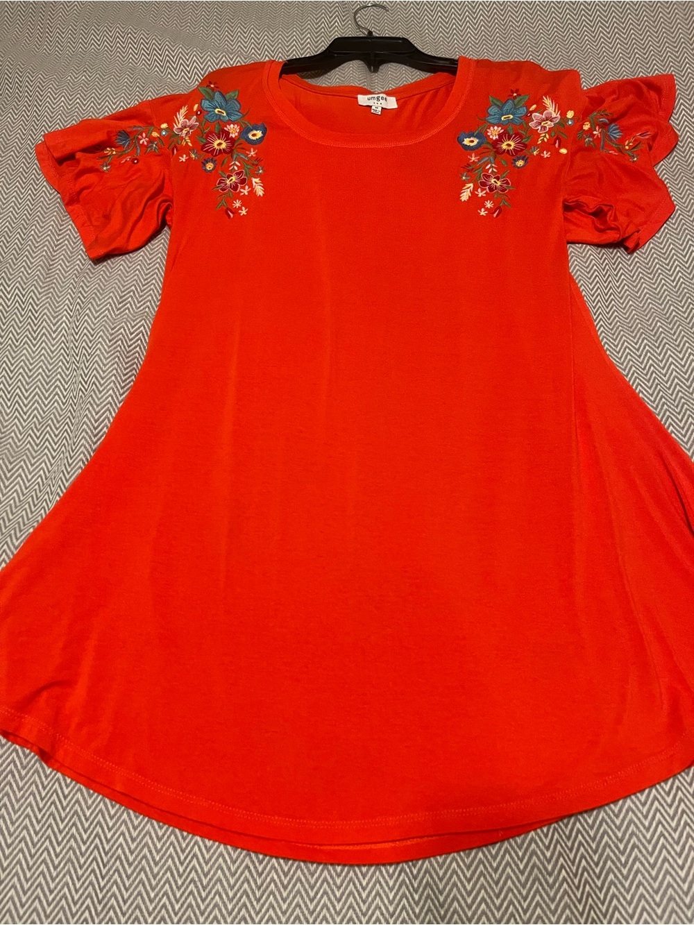 Umgee Embroidered Floral Orange Swing Dress. Bright, vibrant colors. Medium.